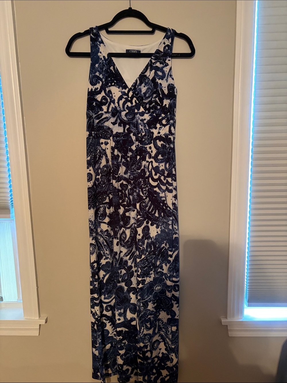 Chaps Navy and White Printed Surplice Maxi Dress